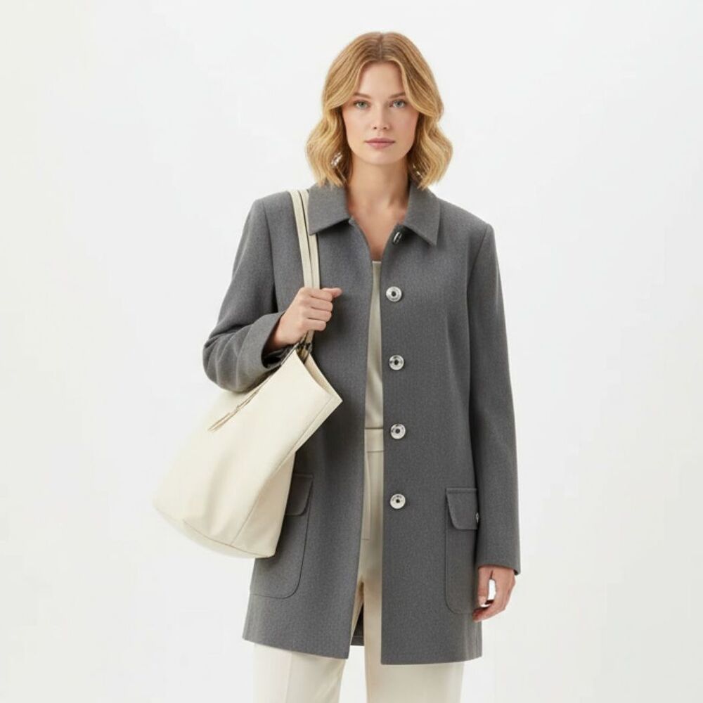 Dialogue Gray Rivet & Hook Close Long Sleeve Blazer Jacket 12